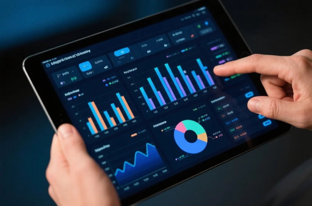 用户在平板电脑上使用个性化图表工具分析数据